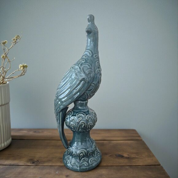 Large 20" Blue Ceramic Bird Figurine Art Pottery Mid Century Style Decor - Picture 8 of 8